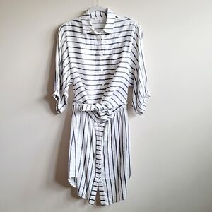 Corey Lynn Calter Kaitlin Shirtdress White, Blue Gold Stripe